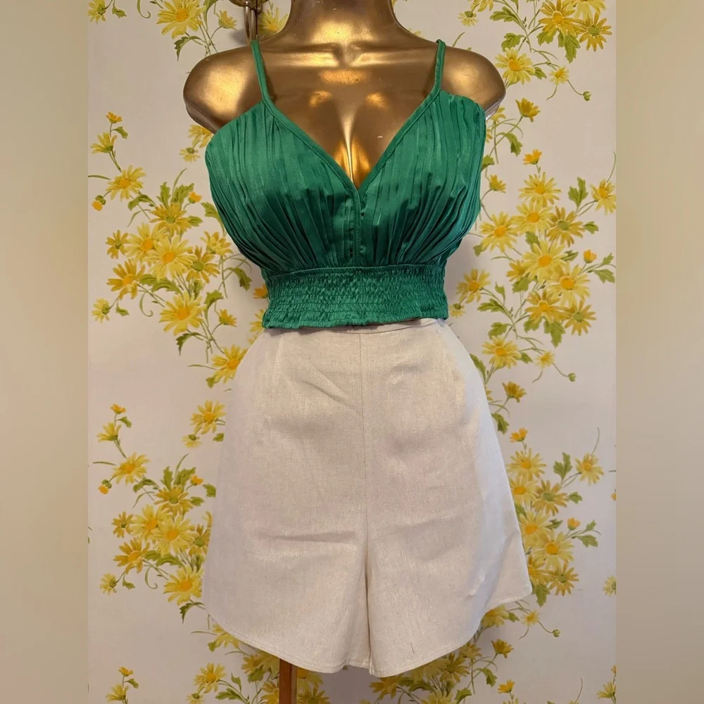 Cream High Waist Tailored linen Shorts size M - Picture 7 of 15